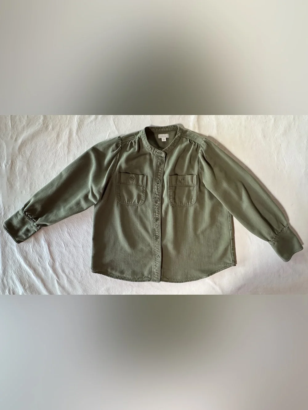 J.Crew Point Sur Draped Twill Button Down Shirt Army Olive Green AD266 (Size L)